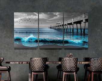 Black and White Ocean Wave Canvas Art, 3-Panel Coastal Print