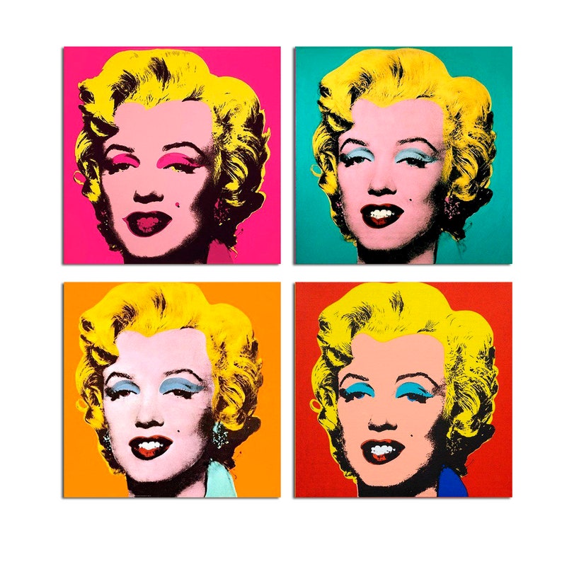 Marilyn Monroe Andy Warhol Canvas Print, Modern Pop Art Quad Panel - Etsy