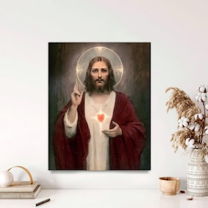 Jesus Sacred Heart Canvas Painting - Divine Mercy Christian Catholic Wall Art Decor, Charles Chambers Religious Canvas Print Ready to Hang.