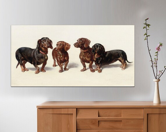 Vintage Dachshunds Canvas Print, Dog Wall Art, Ready to Hang