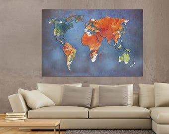 Abstract World Map Canvas Print, Large Wall Art