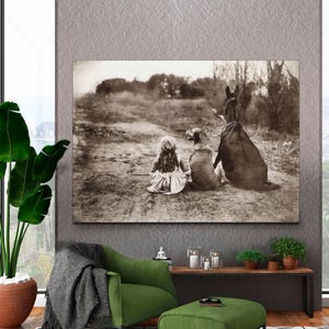 Vintage Farm Wall Art, Girl, Dog & Mule, Mary Pickford Inspired Through the Back Door, Rustic Country Decor for Friends Canvas Ready to Hang