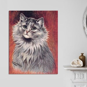 Vintage Cat Painting, Louis Wain Print, Cat Canvas Art, Outsider Art, Psychedelic Wall Art, Folk Art Cat, Unique Art, Canvas Ready to Hang.
