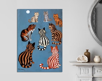 Louis Wain Cat Art Print, Whimsical Kitten Canvas, Ready to Hang