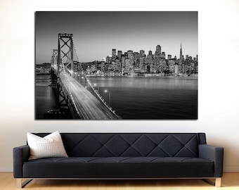 San Francisco skyline and Bay Bridge at sunset canvas print,   Ready to hang, California, wall art, canvas print, home or office decor art.