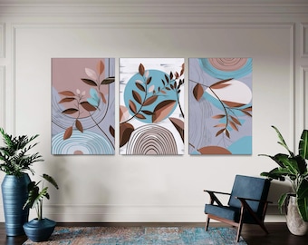 Abstract Leaves Canvas Print Set, Boho Neutral Tones, Ready to Hang