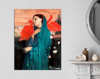 Edgar Degas Art, Woman with Red Bird, Vintage CANVAS Print