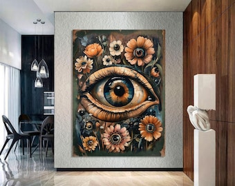 Botanical Goth Eye Canvas Print, Macabre Surreal Collage, Ready to Hang
