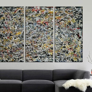 3 panel canvas split, Abstract Expressionism art by Jackson Pollock,Ready to Hang,Jackson Pollock print, Pollock art, Jackson Pollock poster