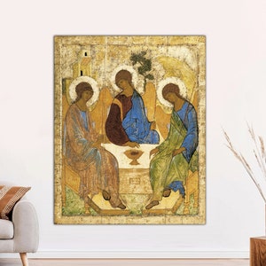 Andrei Rublev, The Holy Trinity, Antique the Hospitality of Abraham Painting, Vintage Russian Art, Religious Poster,Canvas Art Ready to Hang