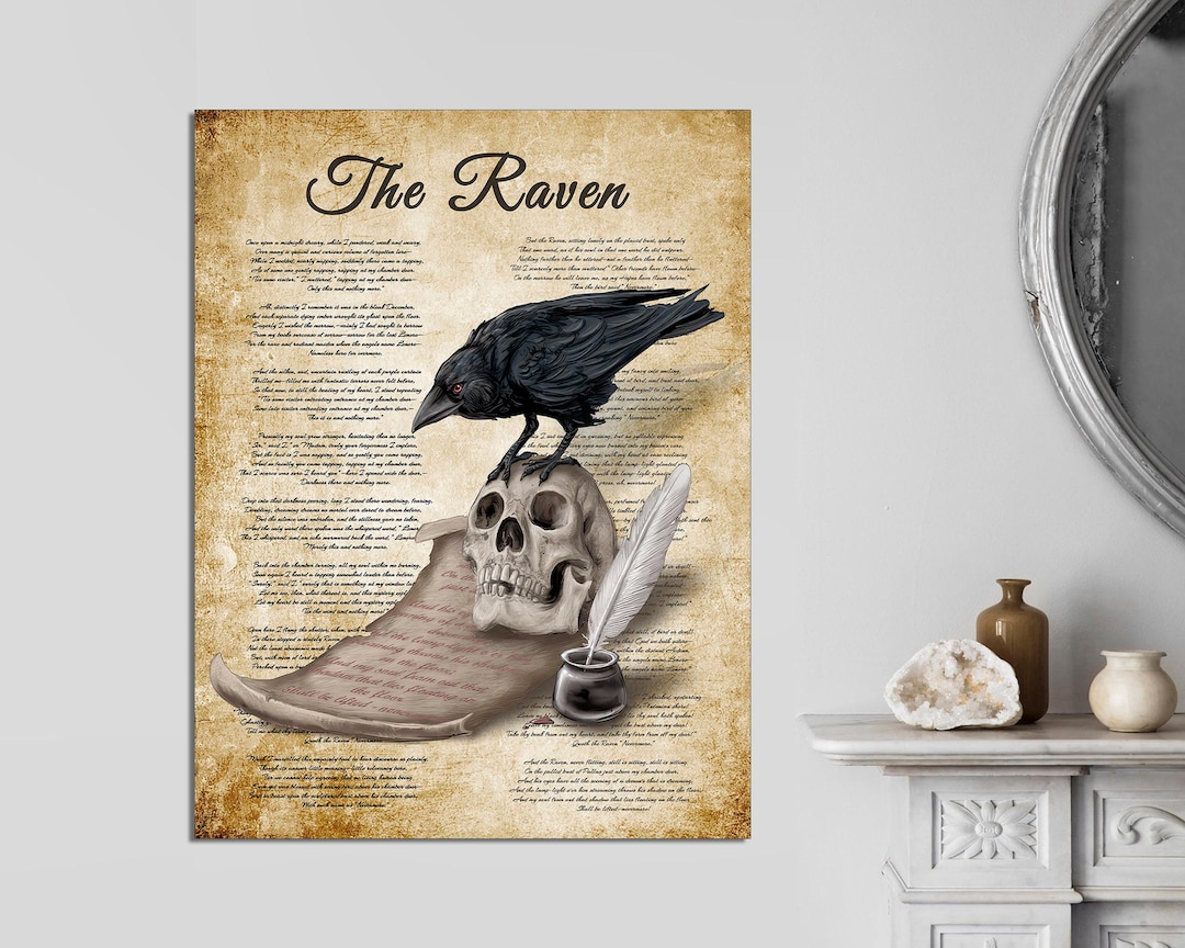Skull Raven Canvas Print, Edgar Allan Poe Gothic Art, Ready to Hang - Etsy