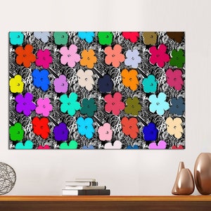 Andy Warhol Canvas Flowers Print, Modern Pop Art Wall Decor for Living Room, Large Modern Wall Art, Unique Artistic Home Decor Ready to Hang