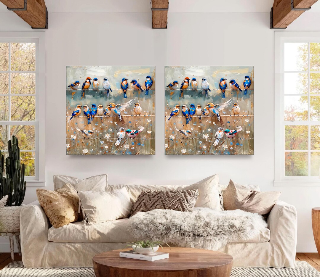 Vintage Bird Art Canvas Print Set, Farmhouse Wall Decor (set of 2) - Etsy