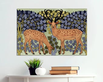 Art Nouveau Deer Canvas Print, Vintage Animal Wall Art, Ready to Hang