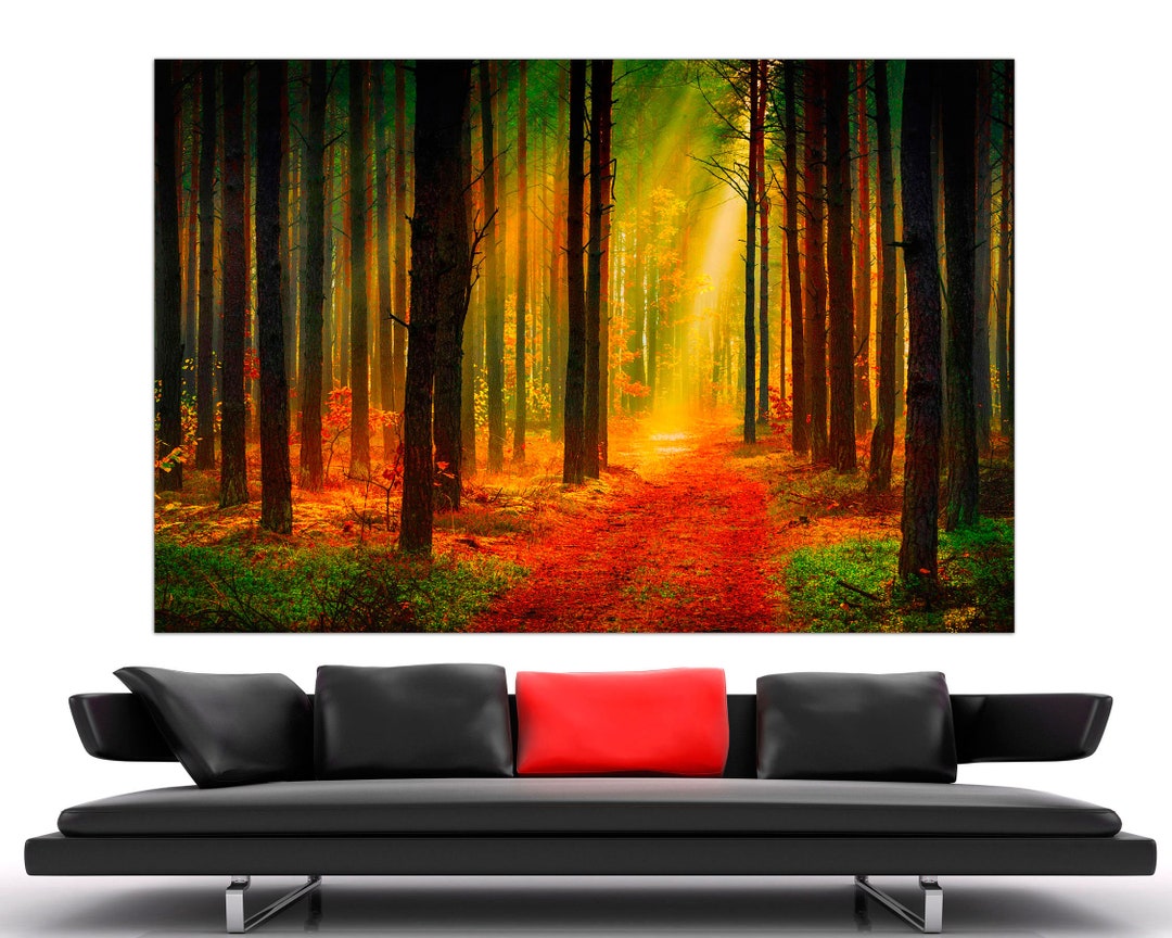 Red Autumn Forest Canvas Print, Fall Landscape Wall Art - Etsy