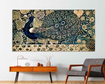 Art Nouveau Peacock Canvas Print, William De Morgan Style, Ready to Hang
