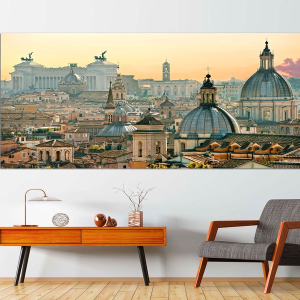 Panoramic Rome Cityscape Canvas, Wall Art, Italian City, Rome Canvas Photo,Italy Home Decor,Office Colorful Wall Decor Ready to Hang Picture