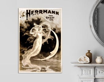Vintage Moon Goddess Art Nouveau Canvas Print, Ready to Hang