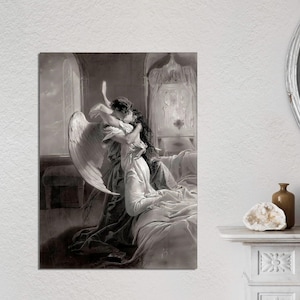 The Secret Kiss by Emanuele de la Villéon, Beautiful Angel and woman Art, Kiss Romantic Art, Valentine&#39;s Day Gift, Kiss CANVAS READY to HANG
