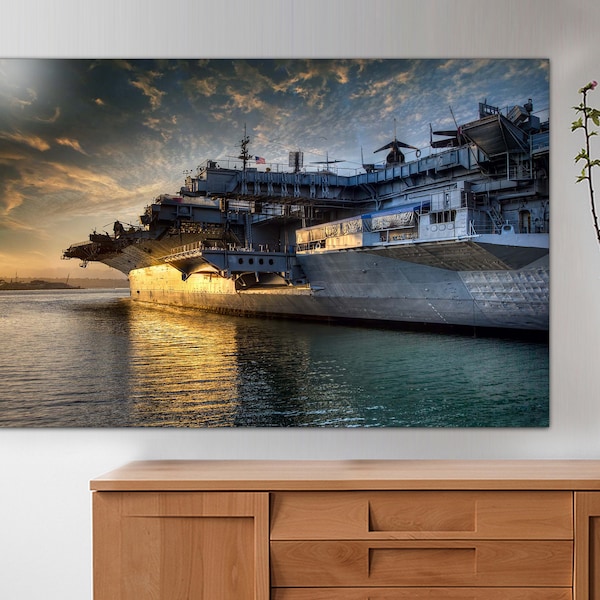 Uss Midway Aircraft Carrier Canvas Wall Art Design, Poster Print Decor for Home & Office Decoration, Military wall art Canvas Ready to Hang.