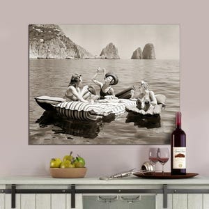 Girls Eating Spaghetti Pasta Raft Vintage Photo Print Kitchen Wall Decor Food Art Amalfi Coast Restaurant Italian Food CANVAS Ready to Hang.
