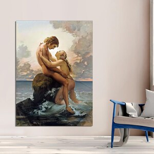 Classic Art Print Canvas - The Nymph and the Fisherman by Said Henri Lehmann, Karl-Henri-Rodolphe-Heinrich Salem Wall Decor Ready to Hang. image 8
