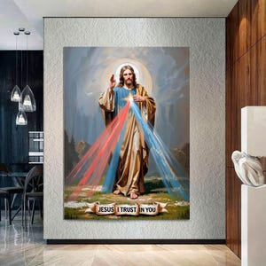 Divine Mercy Canvas Print - Jesus I Trust in You, Modern Catholic Wall Art, Holy Eucharist Art, Jesus Painting for Home Decor Ready to Hang.