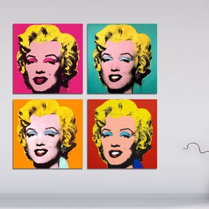 4 Panel (Quad) Famous Marilyn Monroe Andy Warhol Canvas Print, For Living Room Marilyn Monroe Modern Pop Art Home Decorative Canvas Wall art