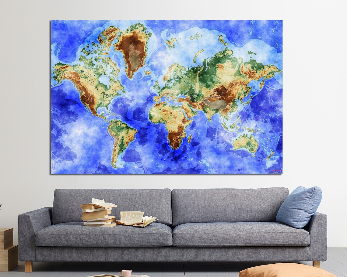 World Map Canvas Print World Map Canvas World Map Large Etsy