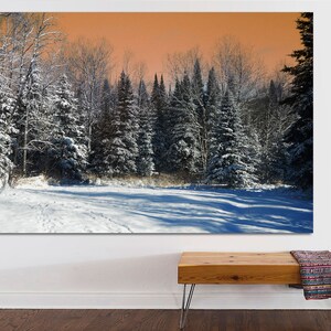 Hermoso arte de nieve de invierno, decoración de pared, impresión de arte de pared, impresión en lienzo de bosque de nieve, arte de pared de bosque, lienzo de invierno, impresión en lienzo de arte de pared, arte de pared.