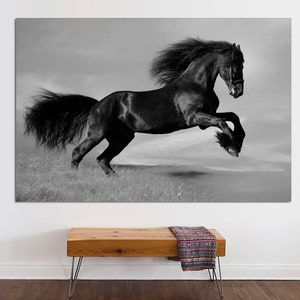 American Wild Black Horse Art, Wild Black Running Horse, Black Horse Wall Art, Wild Horse Poster, Horse Wall art CANVAS Print Ready to hang.