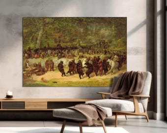 Dancing Bears Canvas Print by William Holbrook Beard, Vintage Woodland Decor