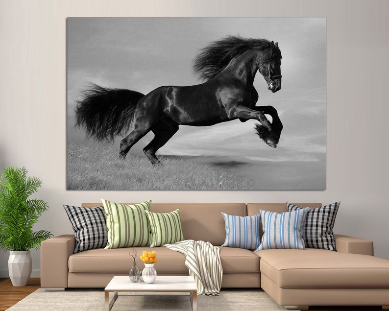 American Wild black Horse Canvas Print black Horse wall | Etsy