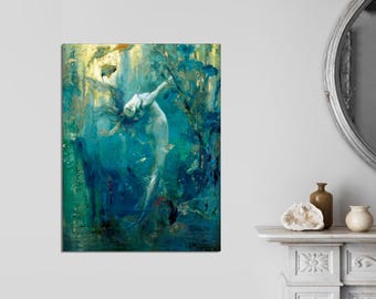Gaston Hoffmann Sirene Mermaid Art Print, Vintage Underwater Painting, Ready to Hang Canvas