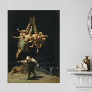 Vuelo de brujas de Francisco de Goya, ritual pagano oculto, arte de Halloween aterrador de brujas, arte mural de brujas, lienzo de terror vintage listo para colgar