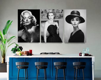 Marilyn Monroe, Audrey Hepburn, Grace Kelly Canvas Print Set
