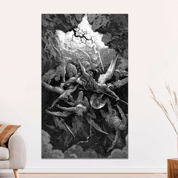 Paradise Lost through the imagination of the visionary artist, Gustave Dore, Wall Art on Canvas Stretched, Gustave Dore canvas Ready to Hang