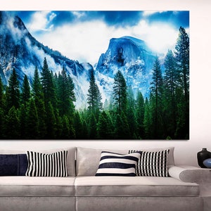 landscape with snow mountains , winter mountains and Trees Large Wall Art Print, Forest Canvas Print, wall art, lake Canvas Print,Wall art