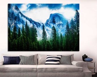 Snowy Mountain Forest Canvas Print, Large Wall Art
