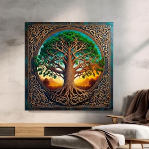 Celtic Tree of Life Wall Art, Yggdrasil Canvas, Mandala Wall Art, Norse Mythology Art, Spiritual Home Decor, Spiritual Symbolic Canvas Print