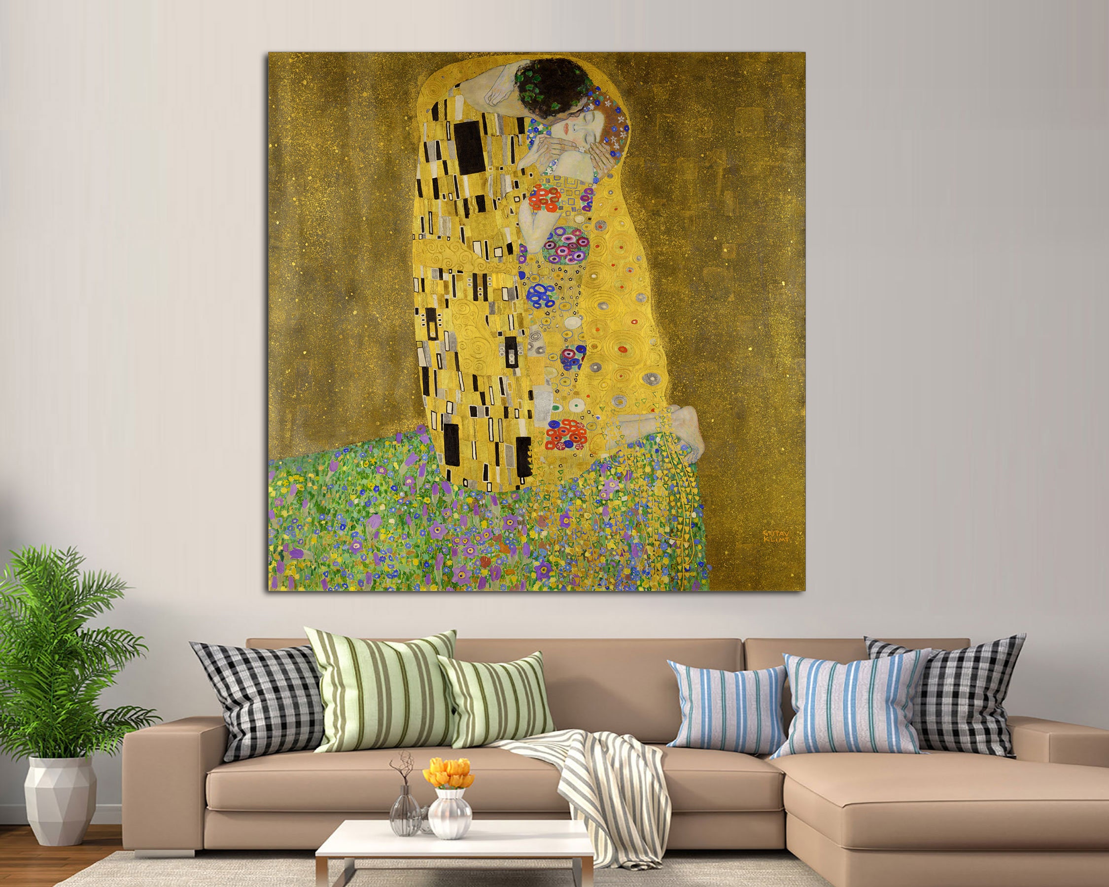 Reproduction Sur Toile Le Baiser De Klimt – 60x90cm, Impression Haut De Gamme