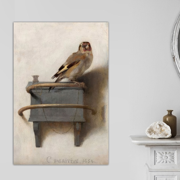 Carel Fabritius - The Goldfinch (1654) - Classic Painting Canvas Poster Print Art Goldfinch Gift Animal art, Bird Art Canvas Ready to Hang.
