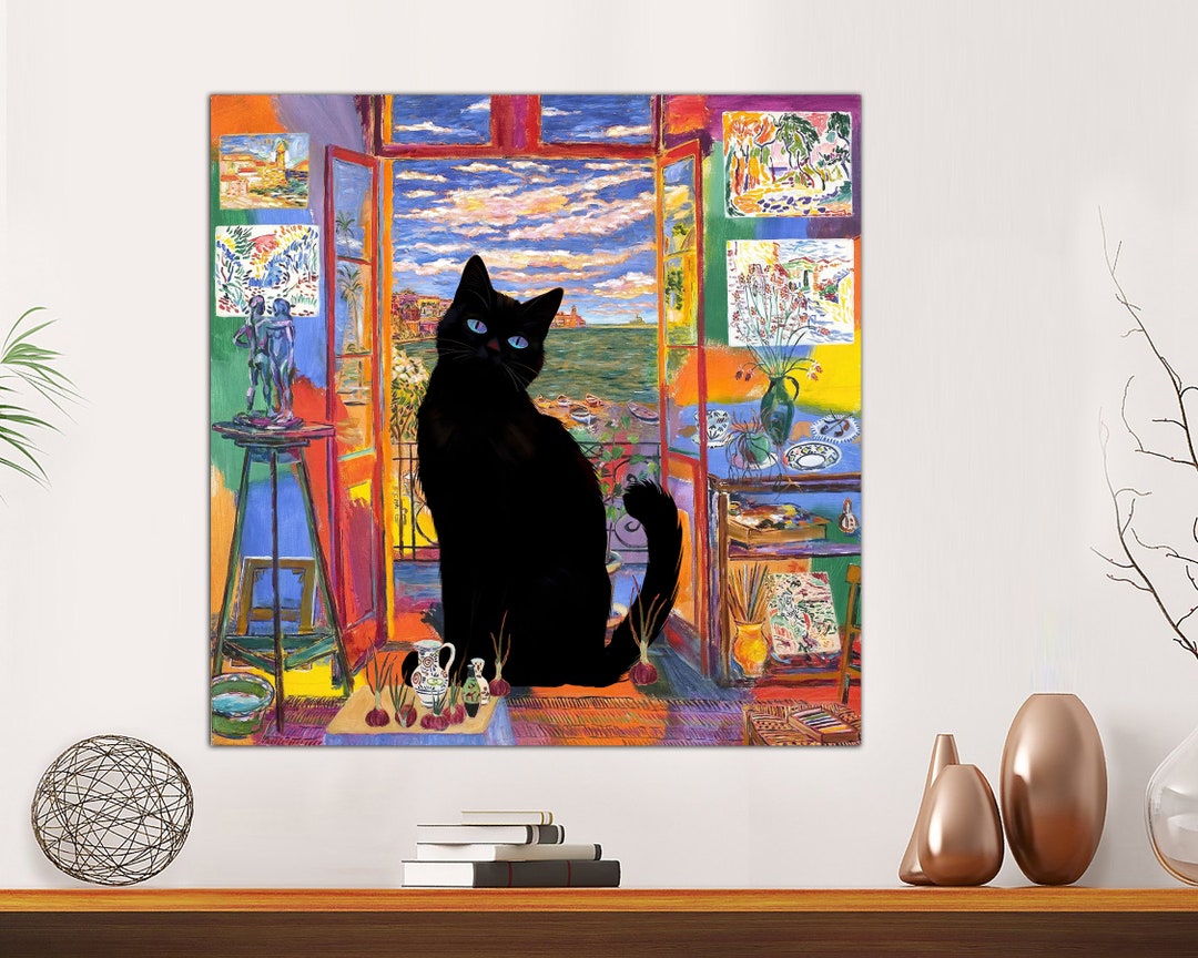 Henri Matisse Cat Canvas Print, Matisse Open Window Cat Poster, Black ...