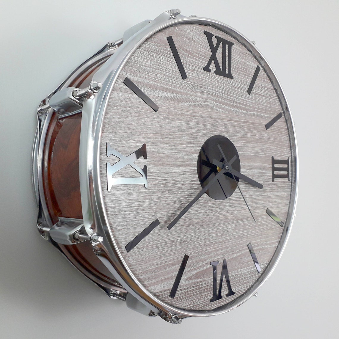Real 15 Drum Wall clock wood effect grey wood face Etsy