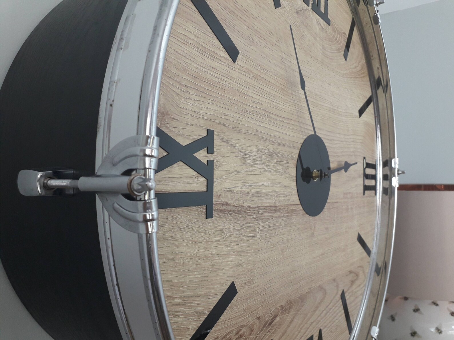 Extra Large 23 Real Drum Wall Clock Light Wood Grain Etsy