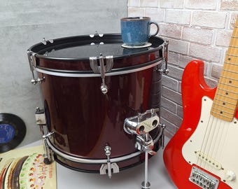 Real drum table | Burgundy | 16” wide | options on legs & top | side, bedside, coffee | drummer | man cave | steam punk | music