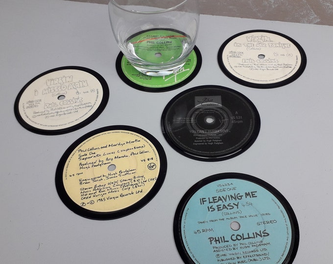 Phil Collins Vinyl Record Coasters Original Records Used Music Lover to Buy as an Individual or