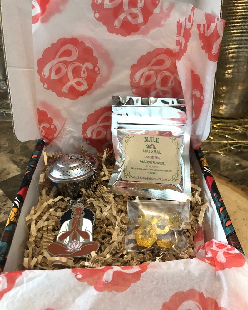 Black Yogi Meditation Tea Charm Gift Box with Stainless Steel Mesh Tea Steeper Lotus Charm Tea Lover Black Yogis Yogi Gift Set image 5