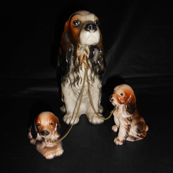 Enesco Cocker Spaniel Dog Figurine with Chained Puppies