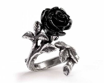 Wild Black Rose Ring Made by Alchemy England - Adjustable